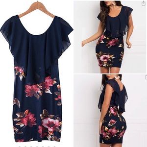 Navy Blue Floral Bodycon Dress